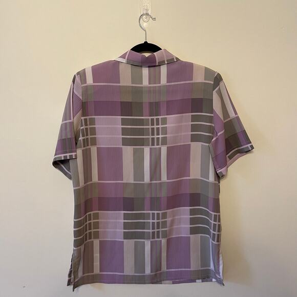 80s Vintage Aria 10 short sleeve button down blouse pink pastel geometric AOP - Picture 5 of 7